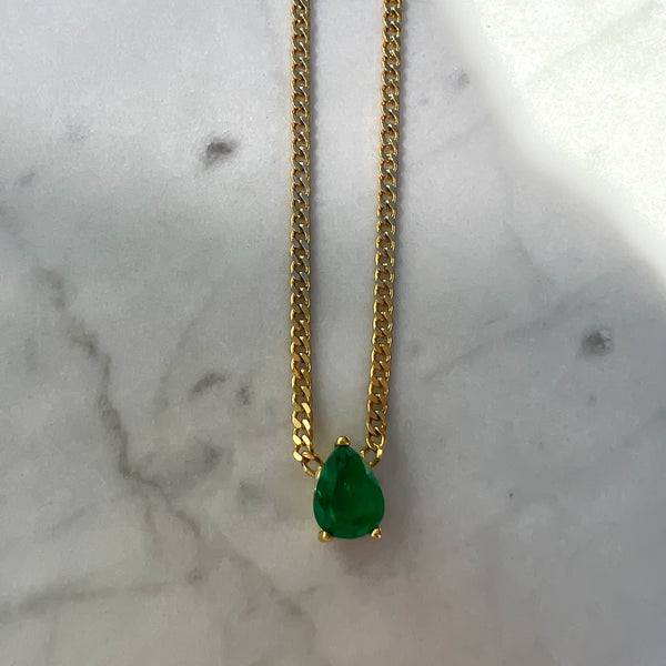 Silver gold plated pear shaped emerald necklace – Gemma Azzurro