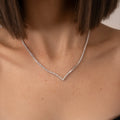 Sterling silver V shape cz diamond tennis necklace