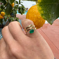 Silver gold plated spiral pear emerald signet ring