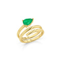 Silver gold plated spiral pear emerald signet ring