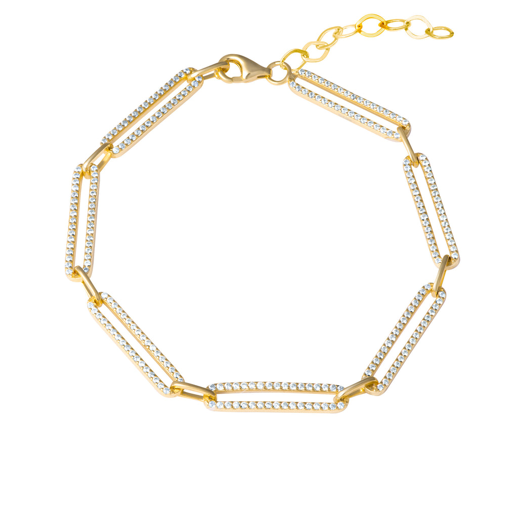 Silver gold plated cz diamond paperclip chain bracelet