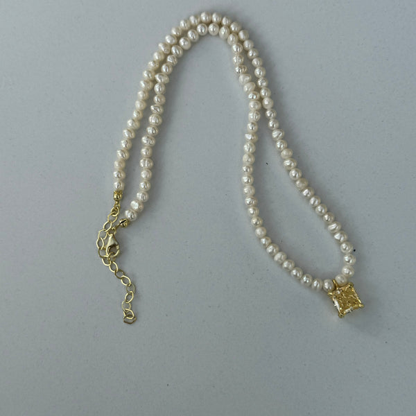 Pearl beaded yellow diamond necklace – Gemma Azzurro