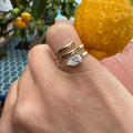 Silver gold plated spiral pear cz diamond signet ring