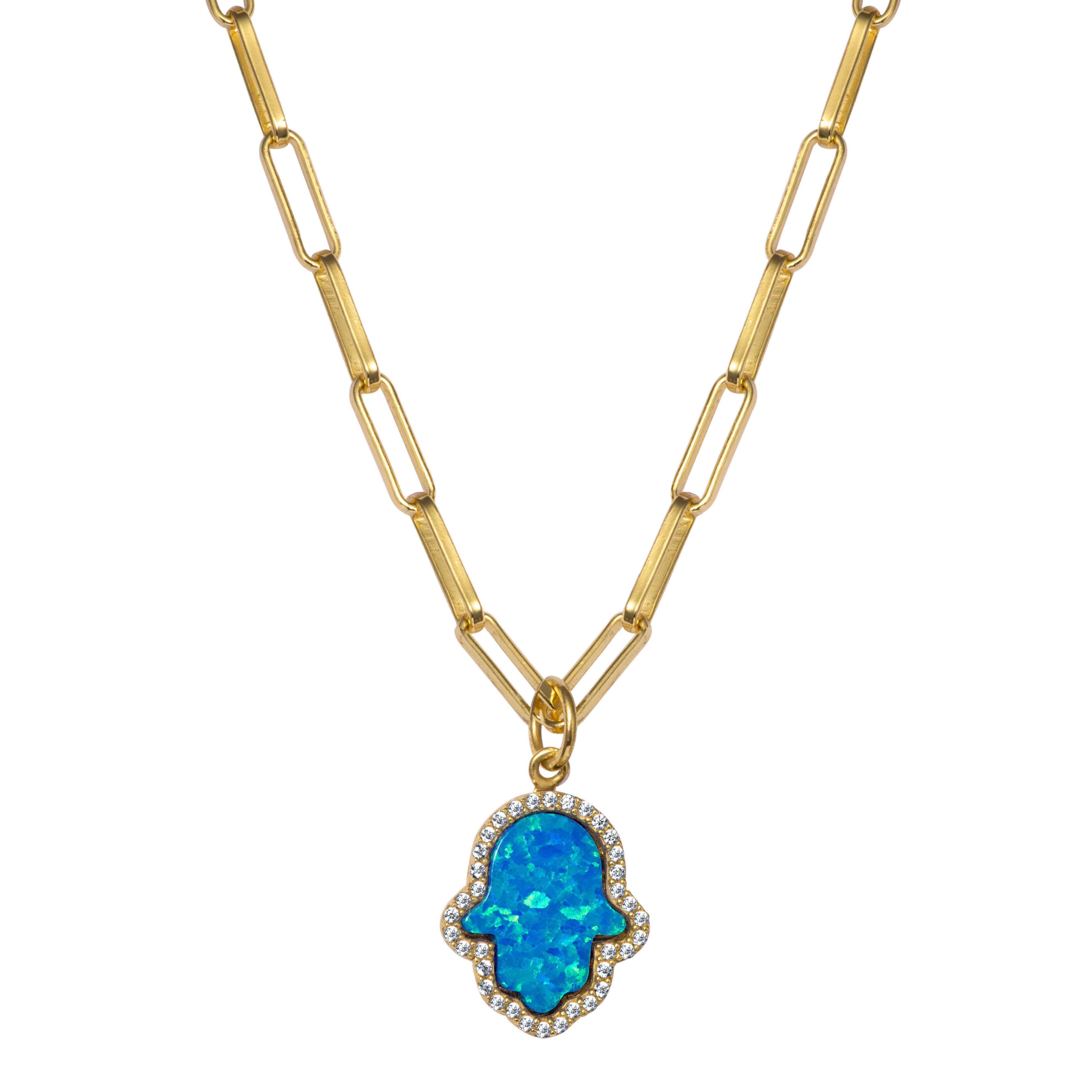 Blue opal hamsa hot sale necklace gold chain