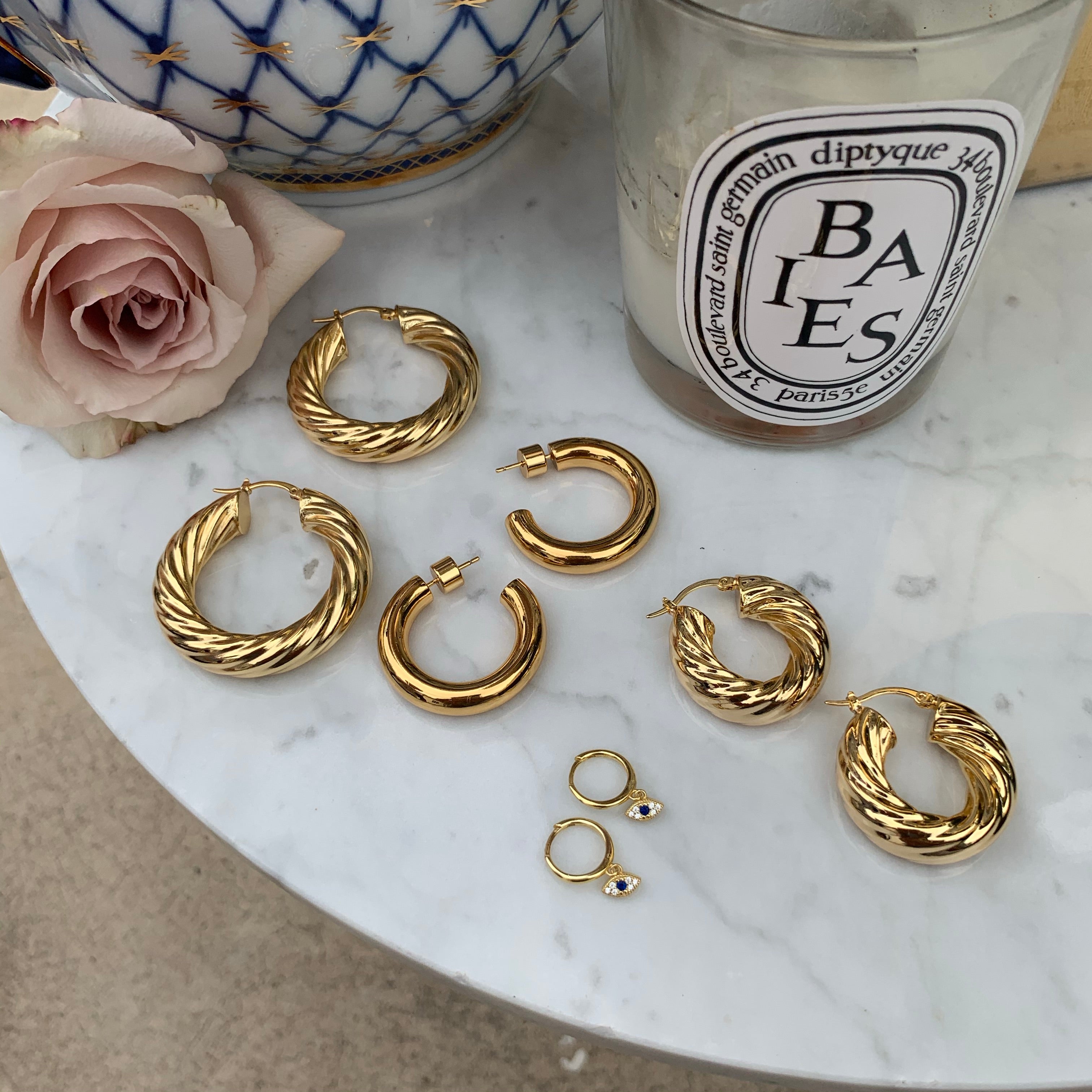 Caroline Small 18k Gold Plated Twisted Hoops Gemma Azzurro   Image 5d2fbccd B097 4f10 Ba01 78ead0fa8fe6 