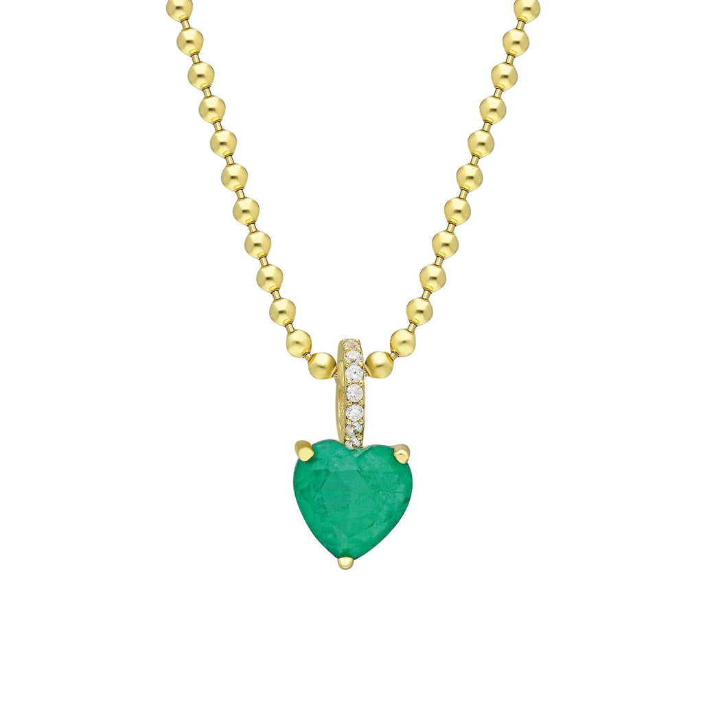 Silver gold plated bead chain emerald heart necklace