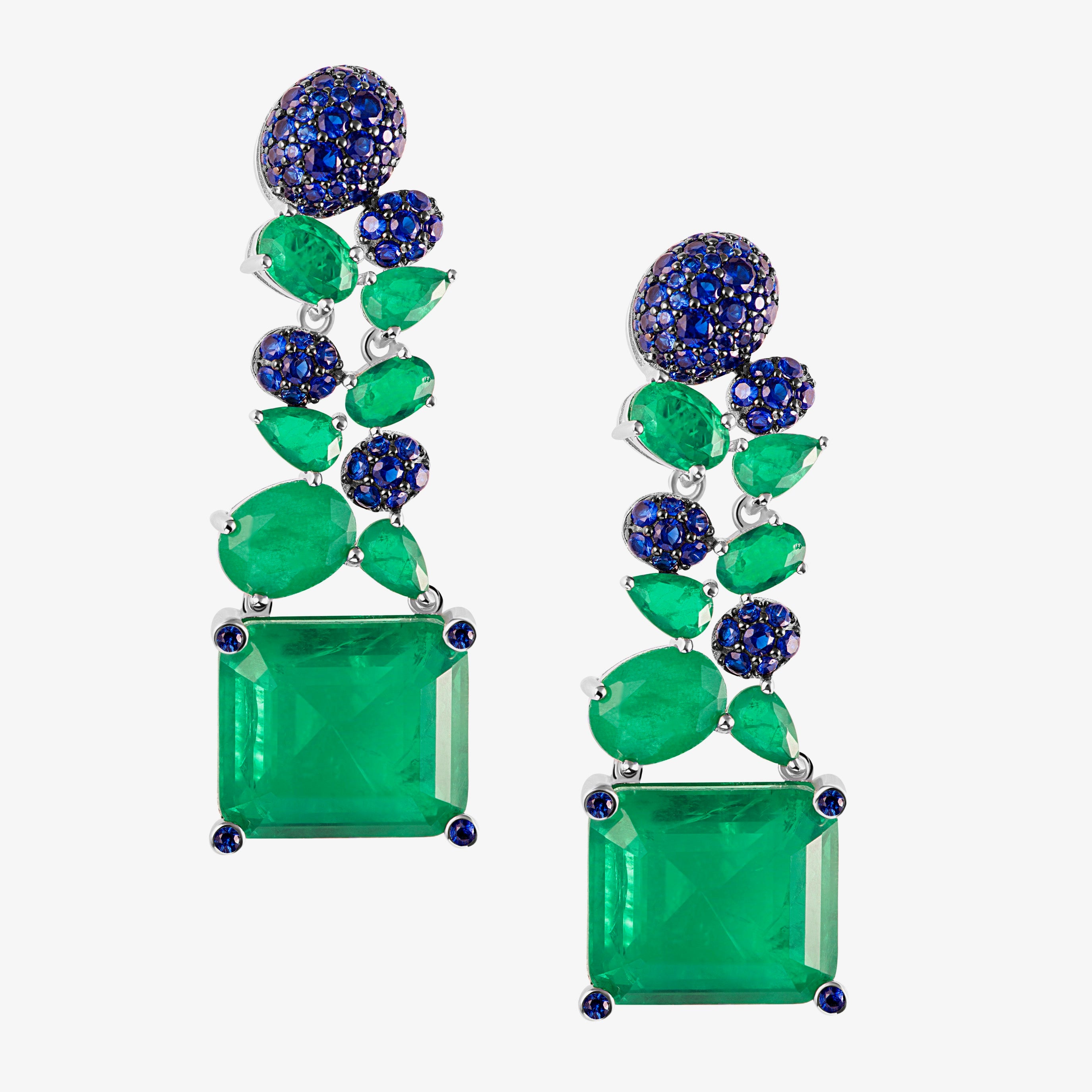 Sterling silver emerald & sapphire earrings